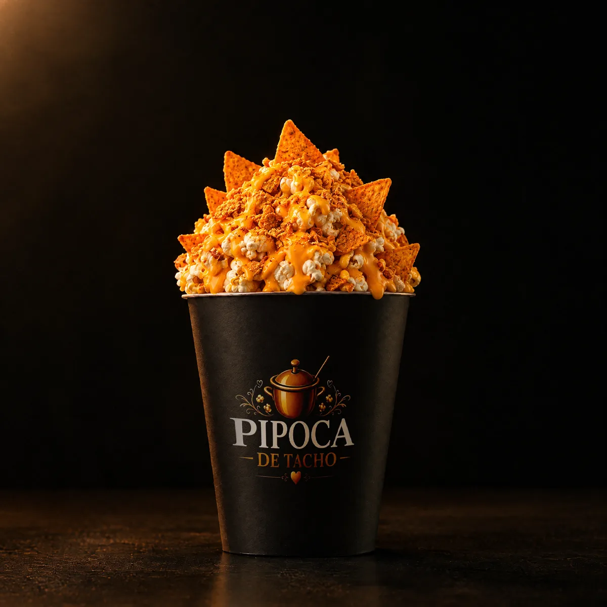 Pipoca com cheddar e pedaços de Dorito